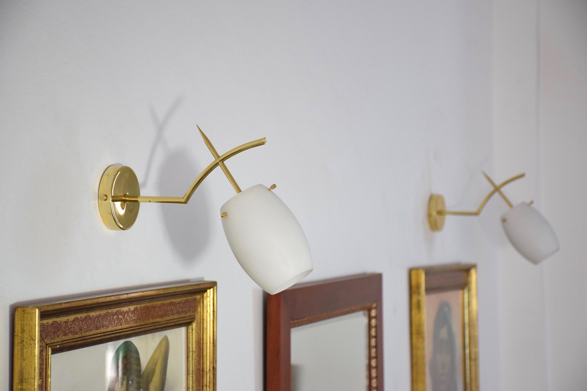 Pair of French Midcentury Brass Wall Lights Attributed to Arlus, 1950s - Spirit Gallery 