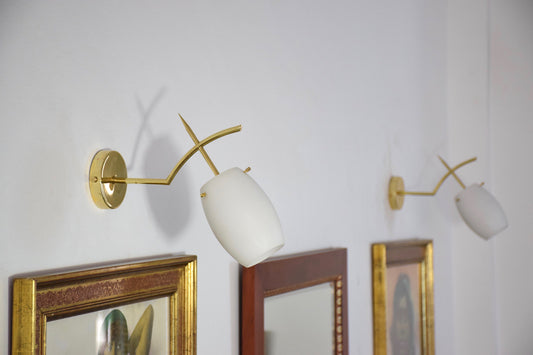 Pair of French Midcentury Brass Wall Lights Attributed to Arlus, 1950s - Spirit Gallery 