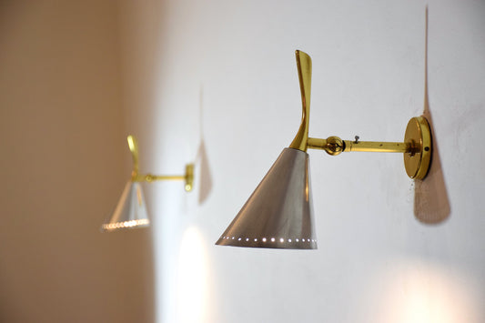 Pair of Italian Mid-Century Brass Sconces, 1950's - Spirit Gallery 