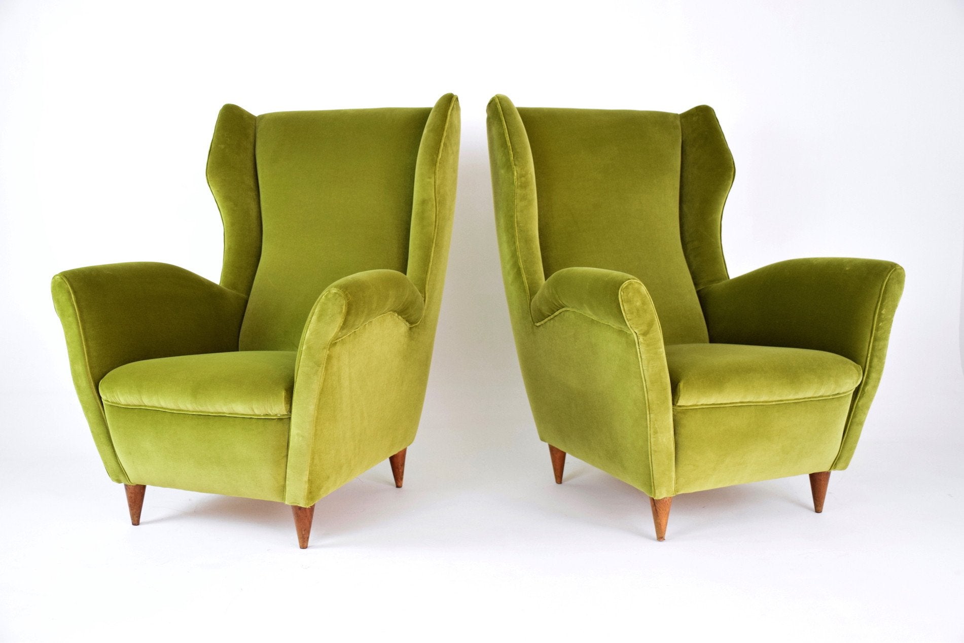 Pair of Mid-Century Italian Green Velvet Wing Armchairs, 1950s - Spirit Gallery 
