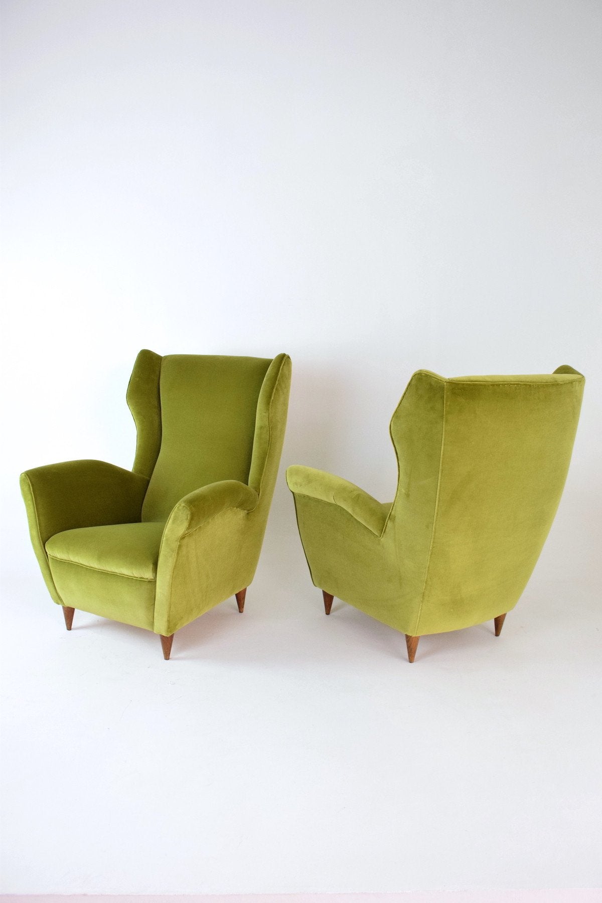 Pair of Mid-Century Italian Green Velvet Wing Armchairs, 1950s - Spirit Gallery 