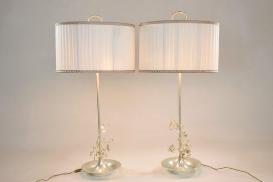 Pair of Silver Plated Flower Lamps, Spain, 1960s - Spirit Gallery 