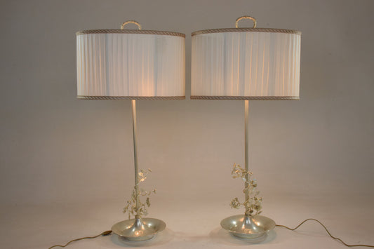 Pair of Silver Plated Flower Lamps, Spain, 1960s - Spirit Gallery 