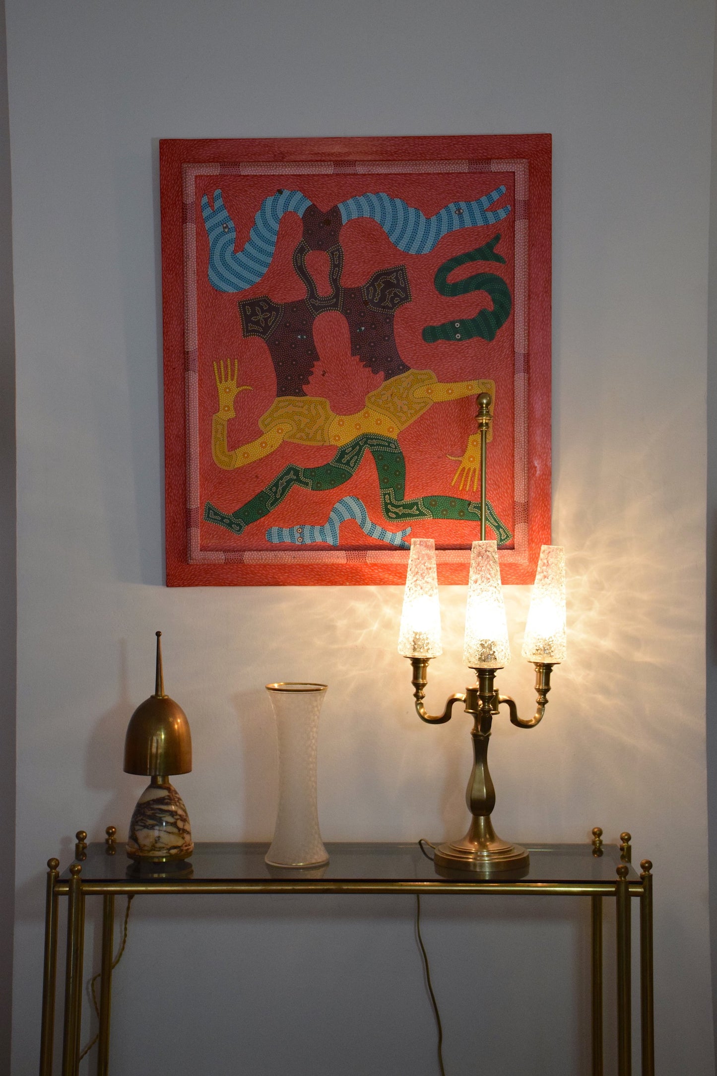 Vintage Three-Light Brass Glass Table Lamp - Spirit Gallery 